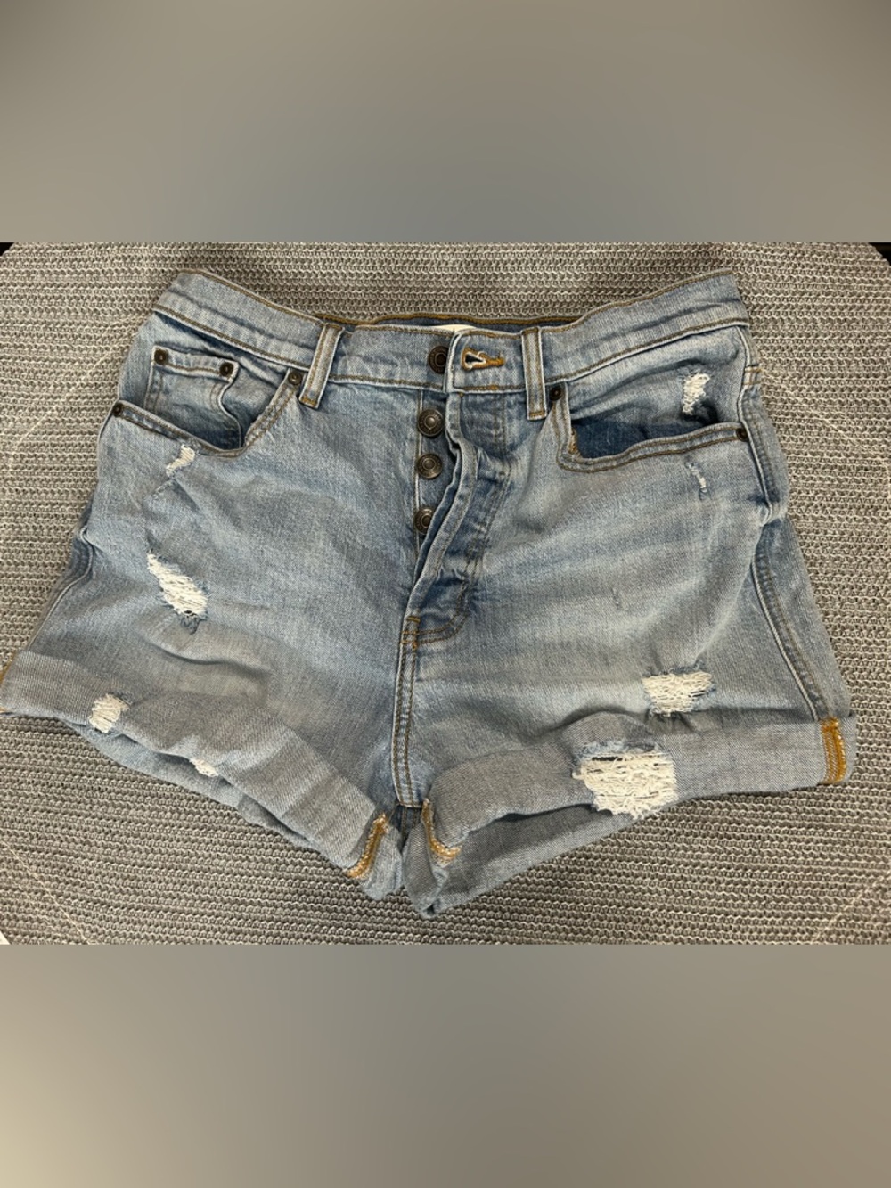 eunina Light Blue Distressed High-Rise Denim Shorts